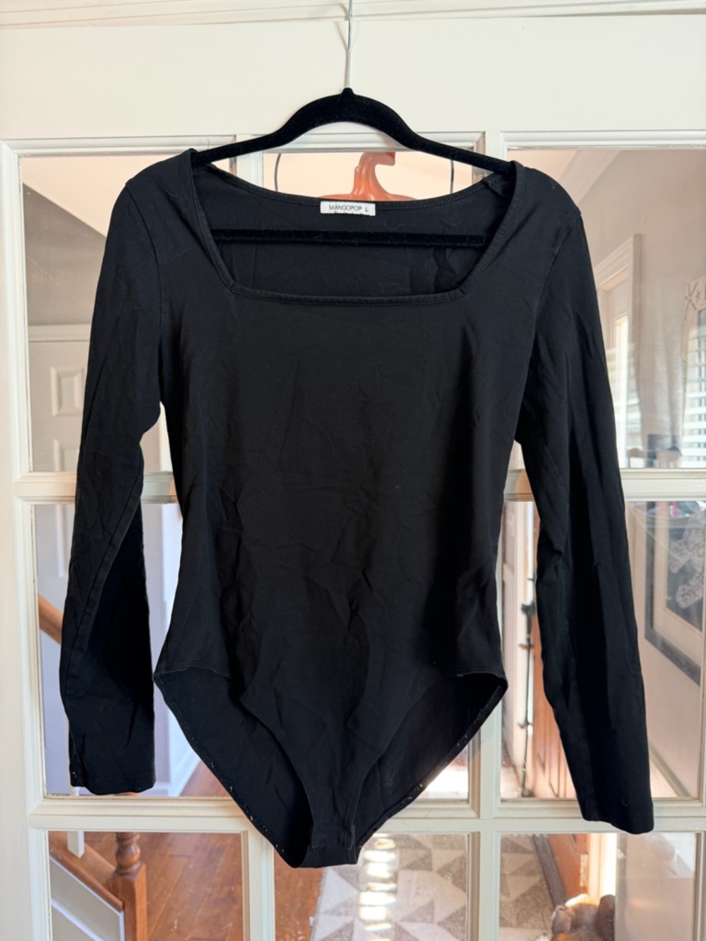 Mango Black Long-Sleeve Square Neck Bodysuit - Stretch Fit